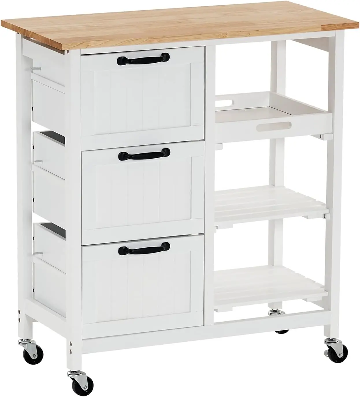 

Kitchen Island, Rolling Kitchen Cart with 3 Drawers 3 Tier Holders Serving Cart Coffee Small Kitchen Microwave Trolley with N