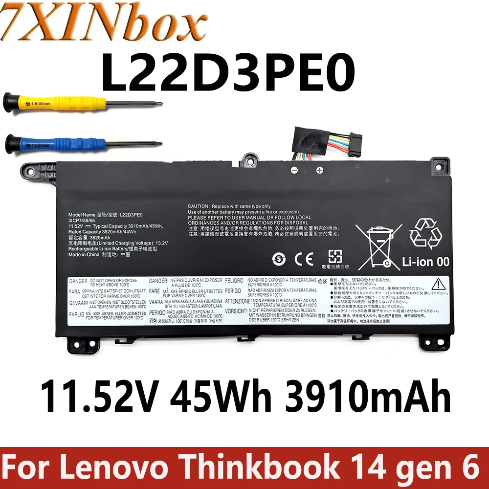 

7XINbox L22D3PE0 11.52V 45Wh 3910mAh Laptop Battery For Lenovo Thinkbook 14 gen 6 L22C3PE0 L22B3PE0 L22L3PE0 L22M3PE0