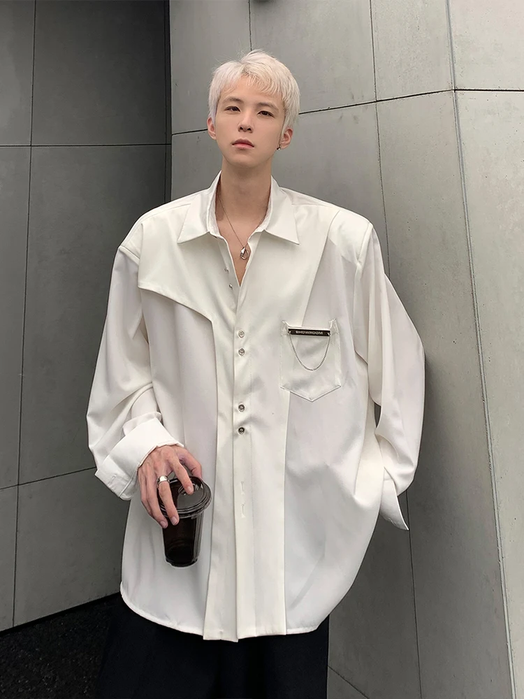 

oulder Pad irt Long Sve Deconstructed Menswear Trendy High-End Feeling Korean Design Loose Fit Youthful ular Sle