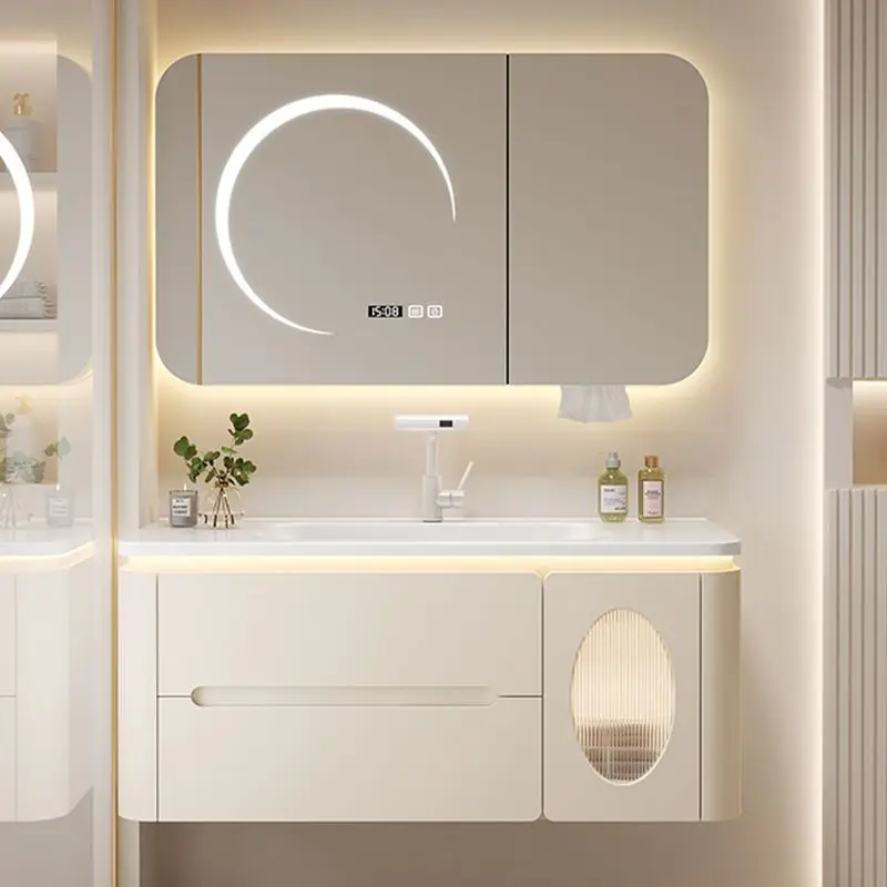 

Mirror Floating Bathroom Cabinet Sink Drawer Shelves Vanity Bathroom Cabinet Modern Storage Armoire De Rangement Accessories