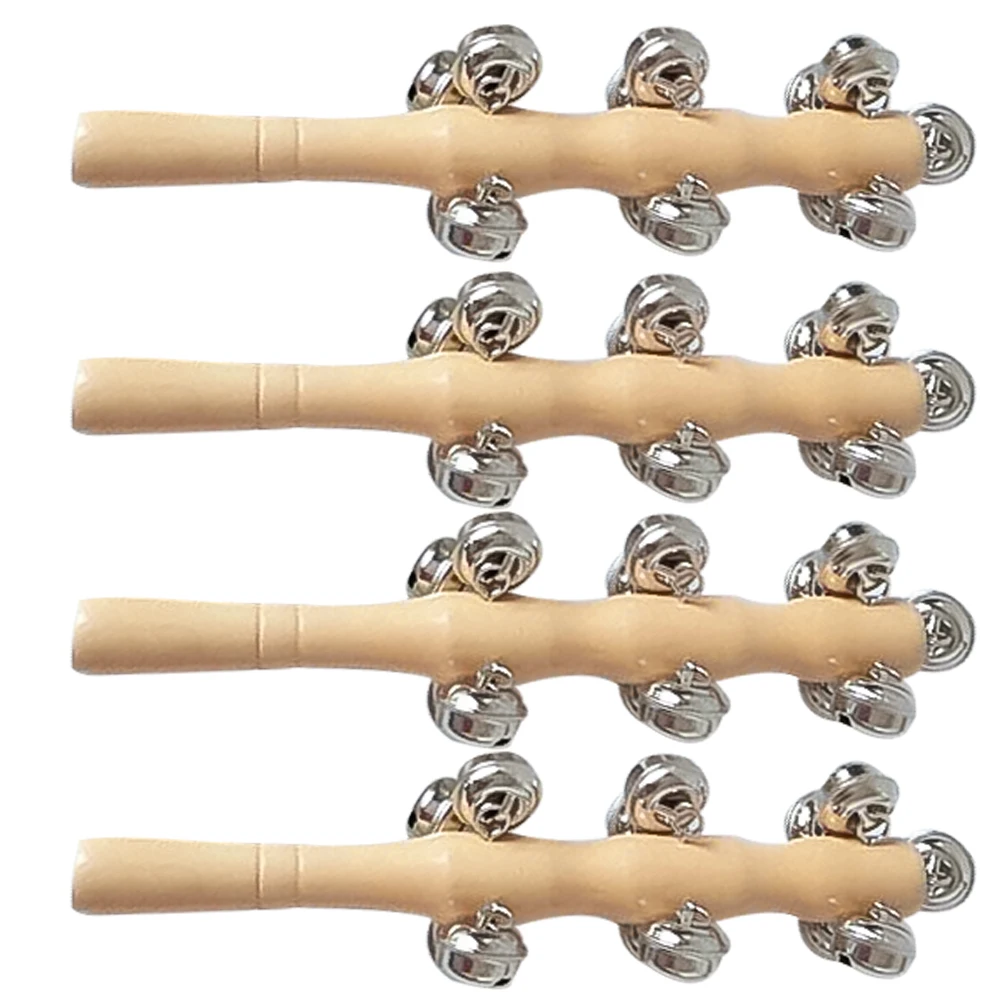 

4Pcs Wood Rattle Hand Jingle Bells for Baby Auditory Stimulation Smooth Natural Material Infant Grip Musical Instrument