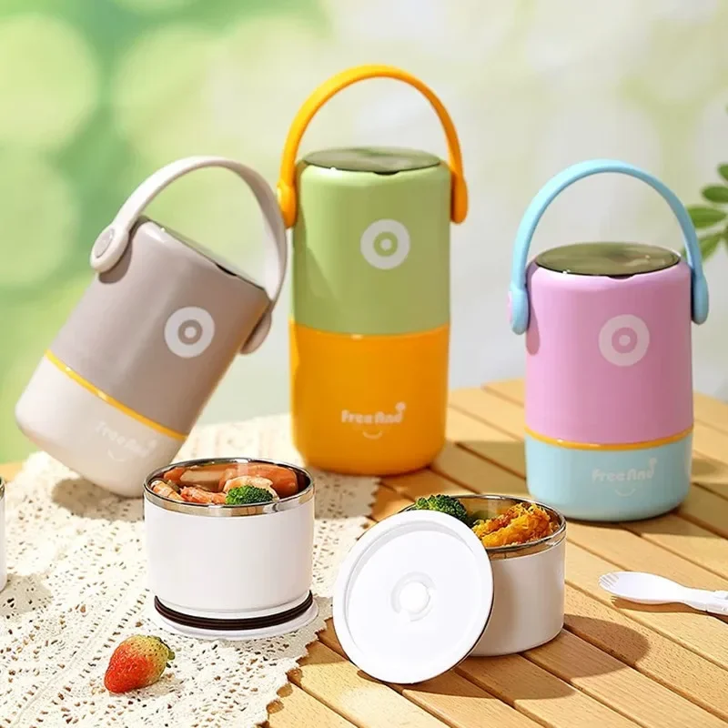 

580/820ml Portable Thermal Lunch Box Insulated Soup Cup With Spoon Thermo Bento Box Double Layer For Kids Food Storage Container