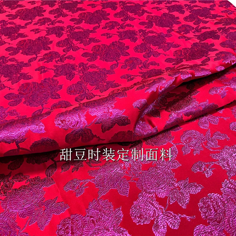 Peony Yarn Dyed Jacquard Brocade Fabric Chinoiserie Style Dress Trench Coat Clothing Designer Sewing Material Wholesale Cloth