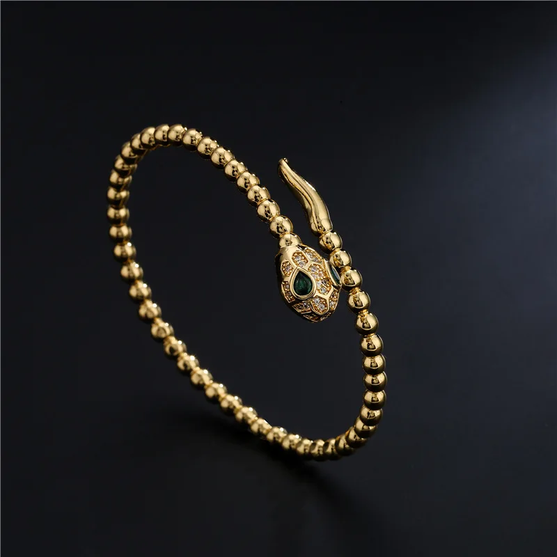 Luxury Spirit Snake Bracelet For Women Fashion Zircon 18K gold electroplated copper Bracelets Bangle Bridal Jewelry Accessories