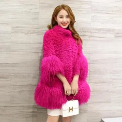 New Fur Jacket Sheep Fur Coat Sleeve Hem Ladies Europen America Fashion Women Mongolia Loose Outwear Genuine Fur Coat Fashion