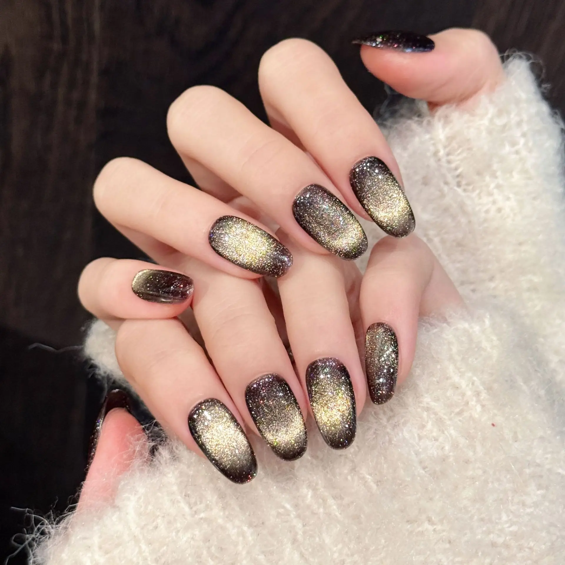 

YH001-23 Short Series Handmade Press on Nail 10pcsGolden brown cat eyes autumn and winter new item Maillard Fake nail patch