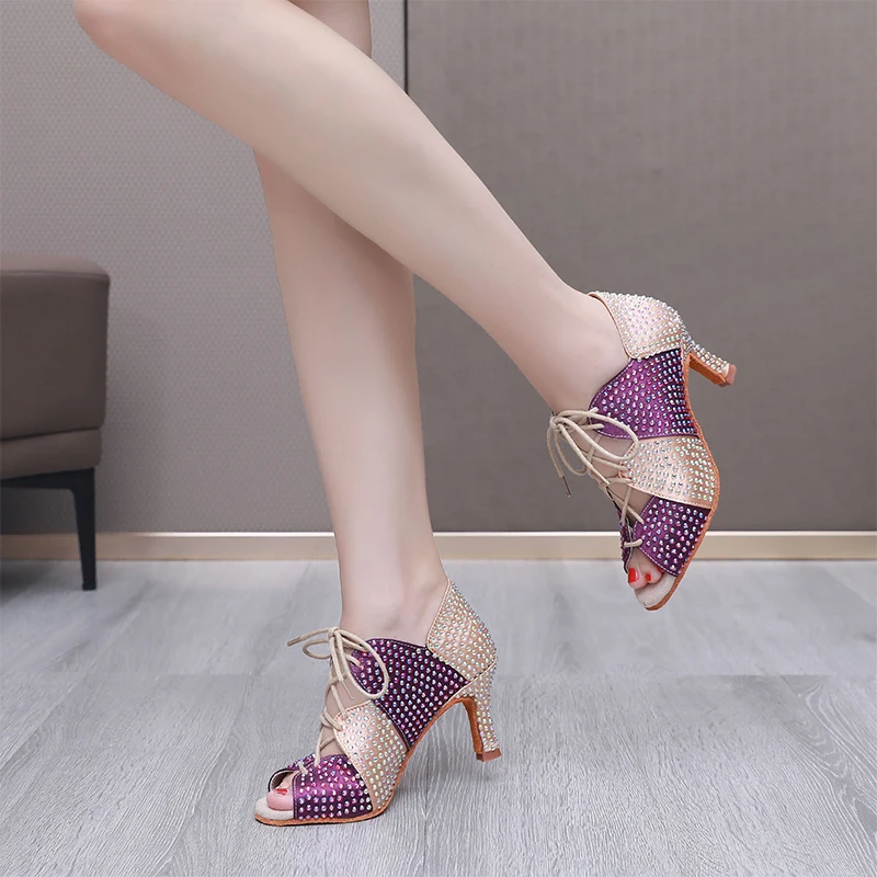 Women Dance Shoes Medium Heels For Woman Girls Latin Dance Girls Ladies Ballroom Modern Tango Salsa Sandals Shining Party Shoes