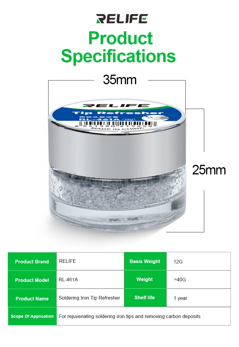 

RELIFE RL-461A Soldering Tip Refresher Tool Efficient Residue Removal for Repairing Soldering Tips in Electronics Maintenance
