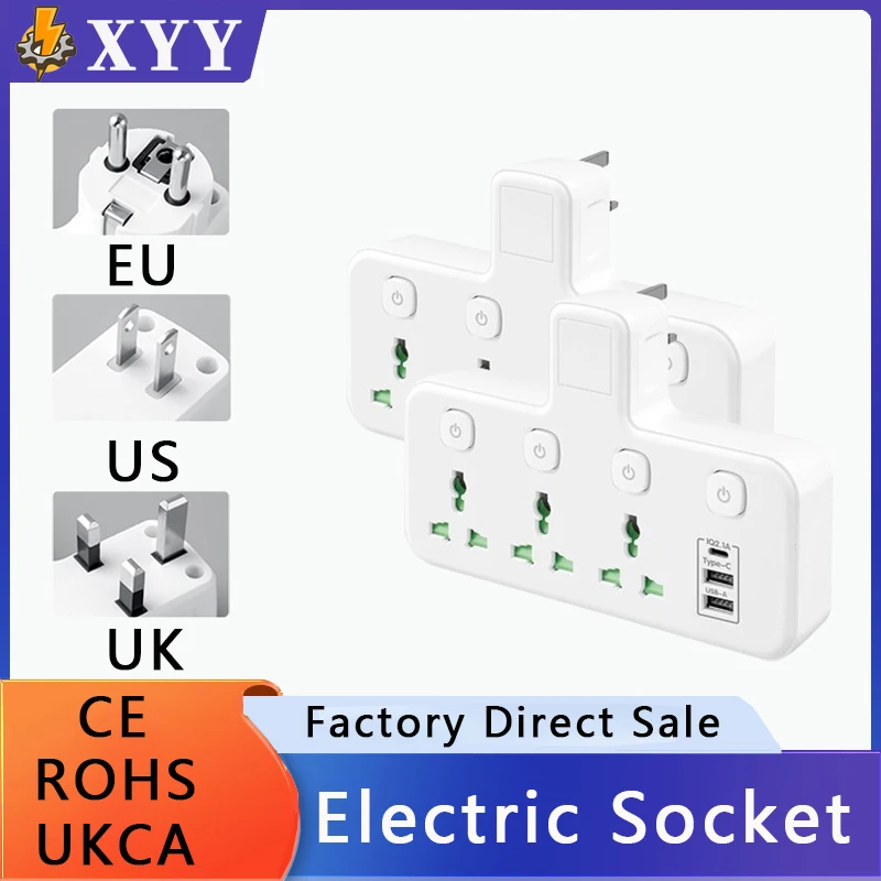 

EU UK US AU Plug Electric AC Outlet Power Universal Jack Type-c USB Charge Separate Switch Night Light Multifunction Wall Socket