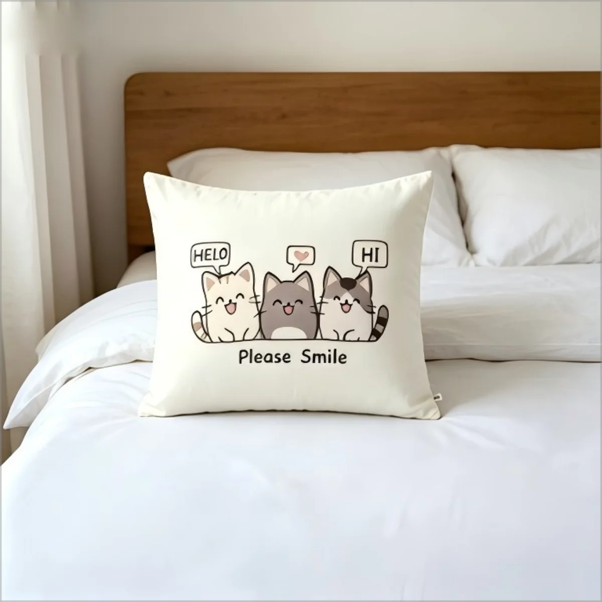 Cute Cartoon Three Cats Throw Pillow Cover, Soft Decorative Square Cushion Case with Kitten Print,  Home Decor for Sofa