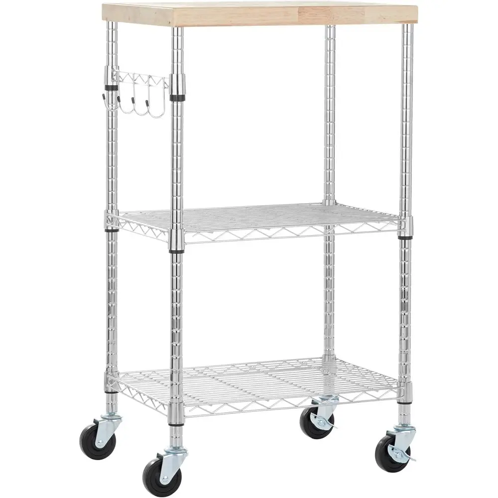 

Portable Kitchen 3-Tier Storage Rack on Caster Wheels with Adjustable 2 Shelves, 175 Pound acity, 21 x 15 x 36.7 inches (LxWxH),