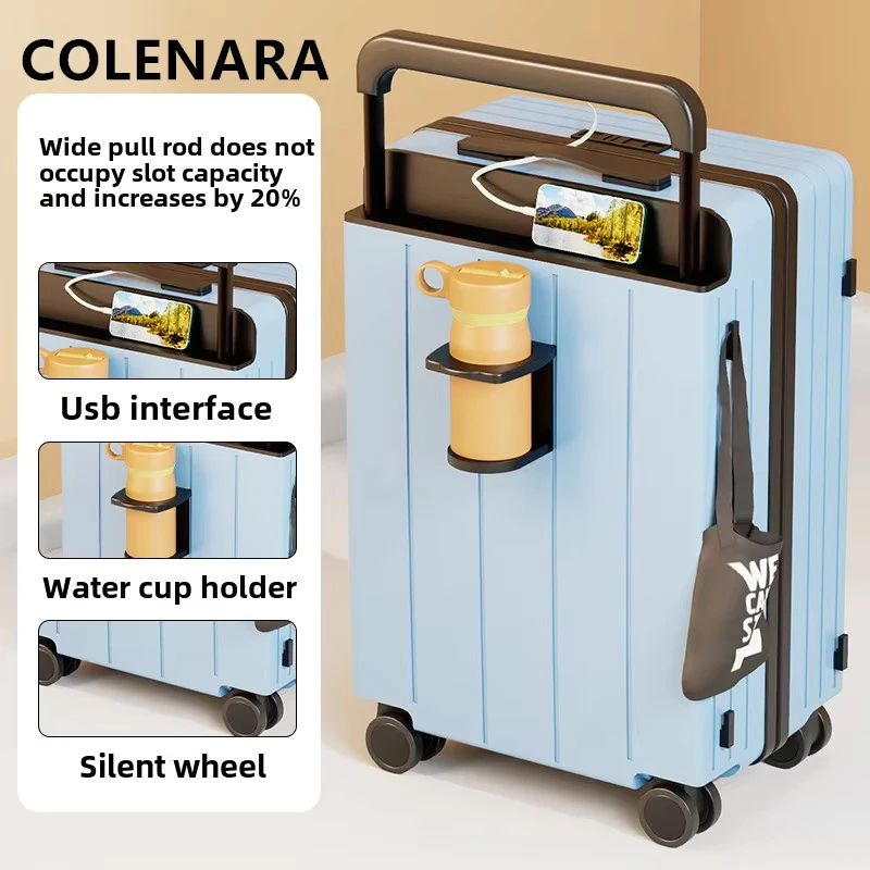 COLENARA Bagagem de viagem de mão 20 "22" 24 "26" 28 Polegada PC Caso de embarque Carregamento USB Multifuncional Trolley Caso Mala de rolamento