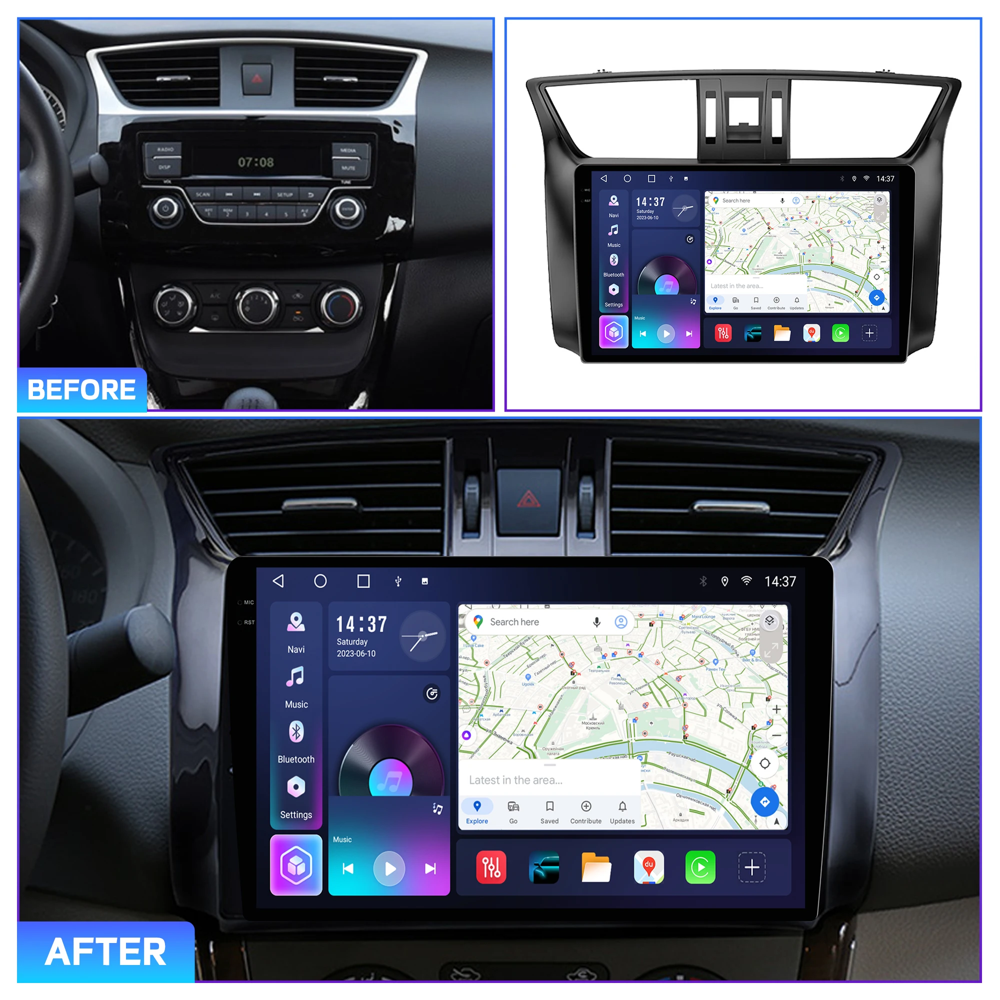 Penhui Android Car DVD Player 2 Din for NISSAN SYLPHY 2012-2019 Multimedia Screen with DSP, Bluetooth, Audio & CarPlay