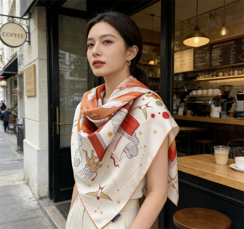 14MM Silk Scarf 135CM Hand-Rolled Shawl Head Hair Bag Bandanas Large Shawls Summer Spring Accessories Gift view 2