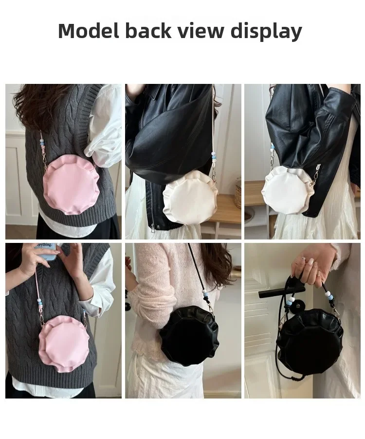 Damentasche, neue trendige High-End-Ketten-Umhängetasche, süße Mädchen-Plissee-Kleinerunde-Tasche – Detail 6