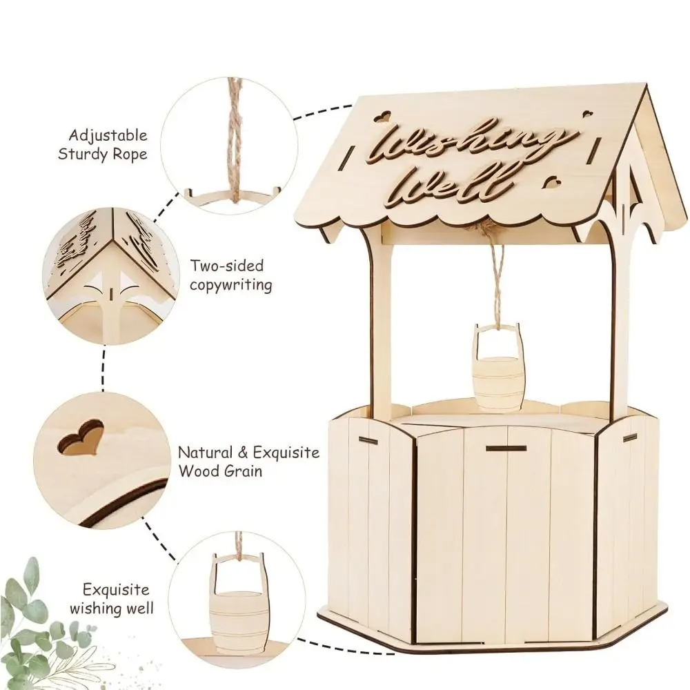 Creative Rustic Wishes Wedding Card Box Wood Craft Natural Wooden Gift Card Box Handmade Receiving Box Birthday Baby Shower