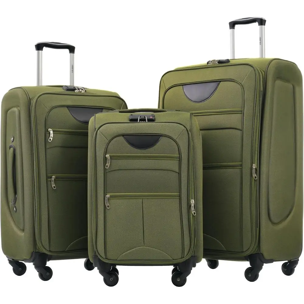 

Expandable 3-Piece Luggage Set with Spinner Wheels: 22, 26, 30 Army Green Suitcases with TSA Lock