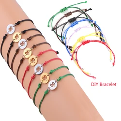 Pulseras trenzadas hechas a mano de hilo de cera, pulsera deslizante ajustable, cuerda de enlace con anillos de salto de acero inoxidable, joyería DIY, 20 piezas por lote