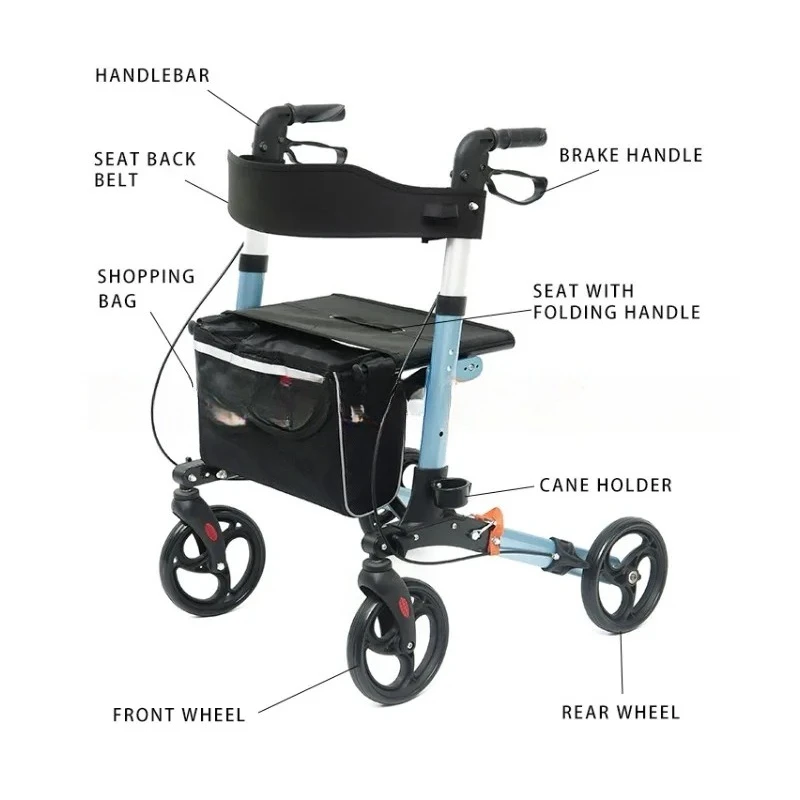 Aluminum Lightweight for Disable Adult Elderly Mobility Outdoor Walking Aids Folding Rollator Walker With Seat