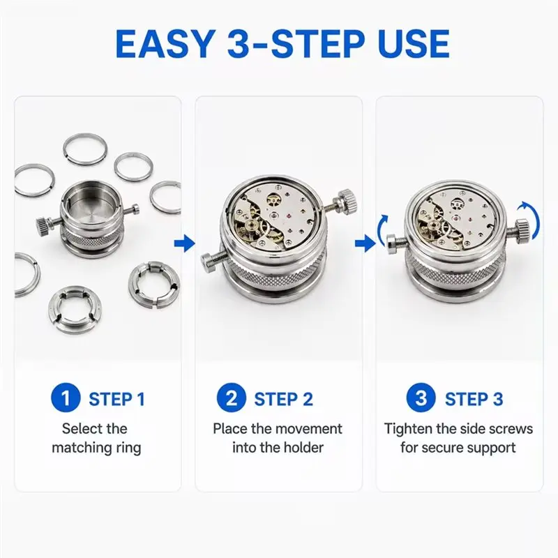 Eco-Friendly-Pro Watch Movement Holder Set For Watchmaker Tools- Secures For 2000/2671/2824/3100/3135/7750/8500 Calibers