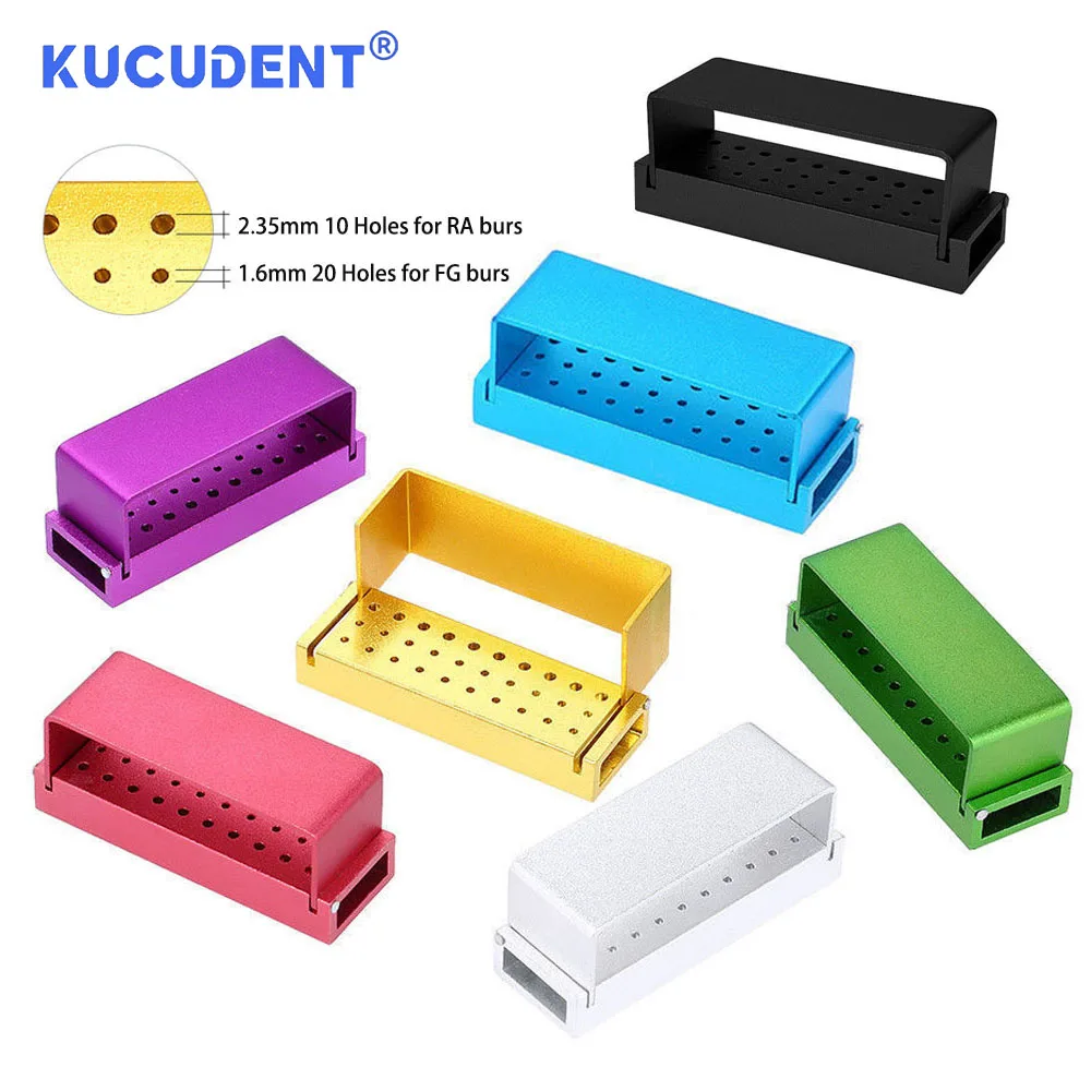 KUCUDENT Dental 30 Holes Bur Holder Sterilization Storage Block Organizer Box Aluminium Autoclavable For High and Low Speed Burr