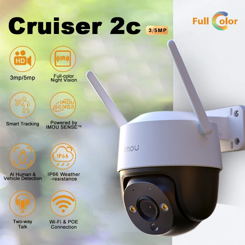 IMOU Cruiser 2C 3MP/5MP 360º Wifi Camera Outdoor Smart Night Vision Two Way Talk AI Human Vehicle Detection Smart Home Camera