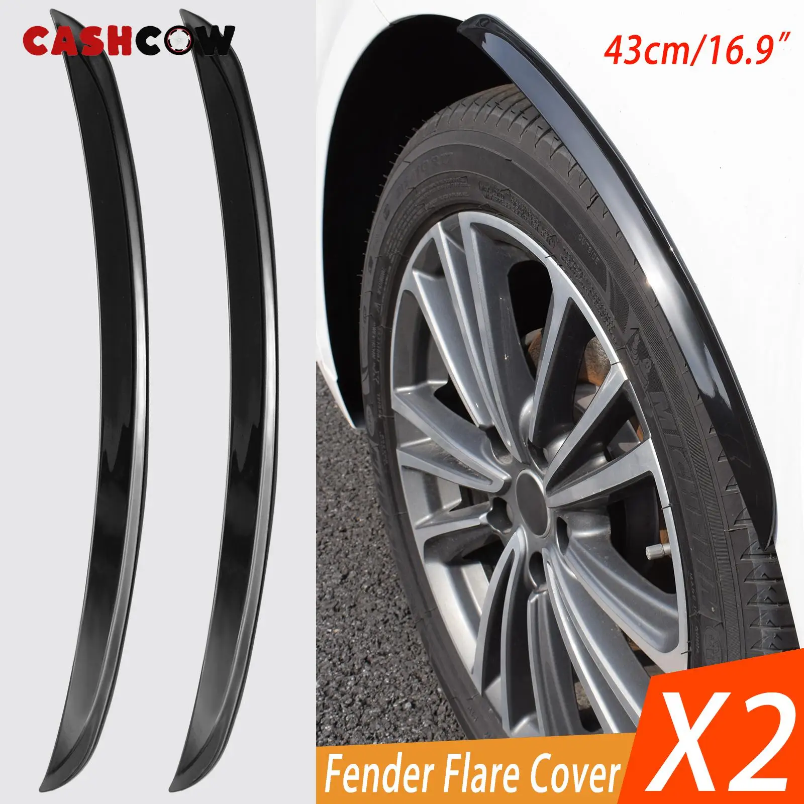 CASHCOW 4pcs Car Wheel Eyebrow Arch Fender Flares Cover Trim Mudguards Protective Lip Strips Mud Flaps Universal Black