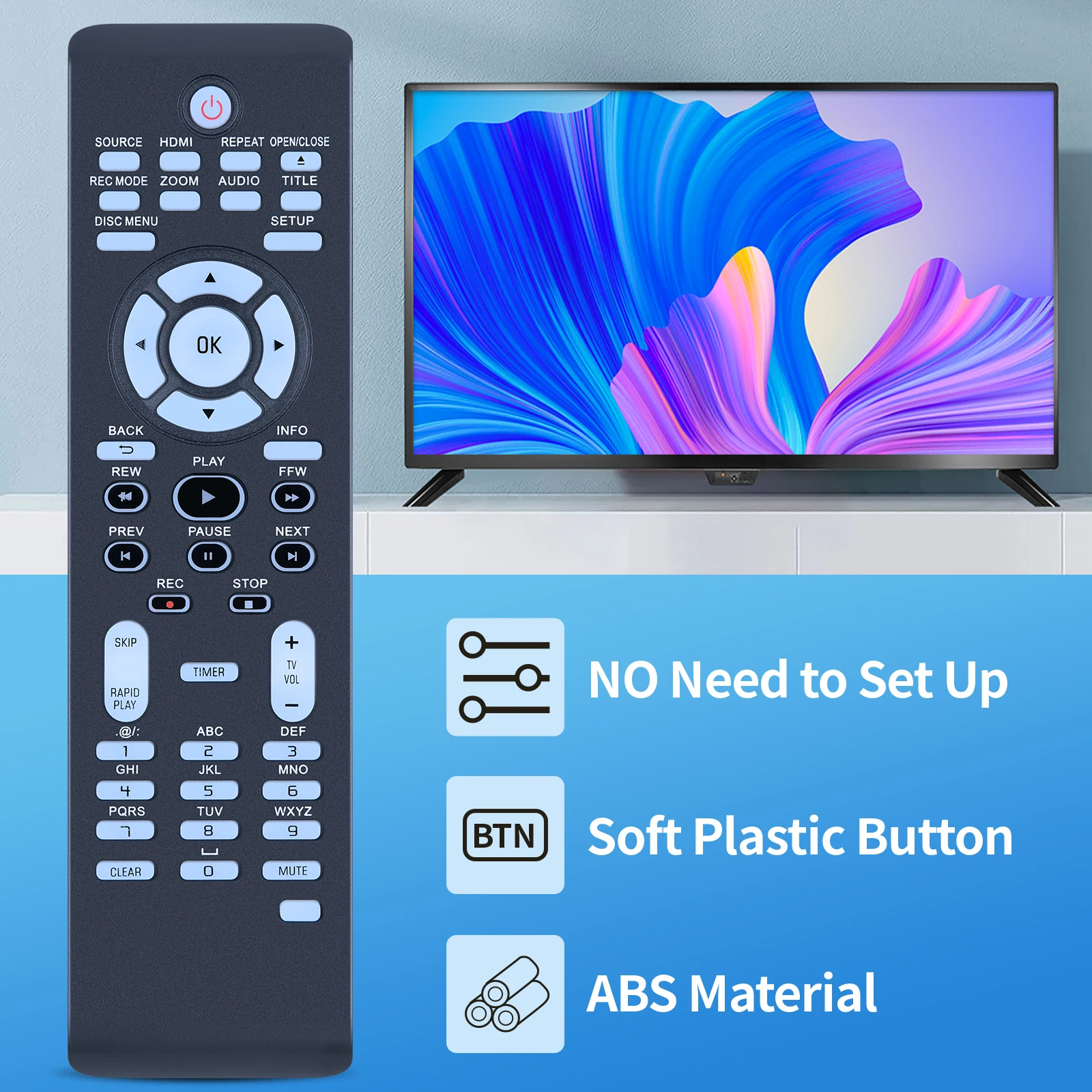 New Remote Control For PHILIPS DVDR3475 DVDR3475/37 DVDR3475/37B