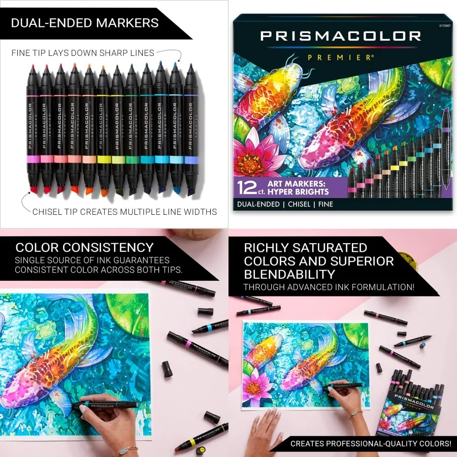 

Двусторонние художественные маркеры Prismacolor Premier с долотом и тонким наконечником для гиперярких цветов в раскраске для взрослых 12.