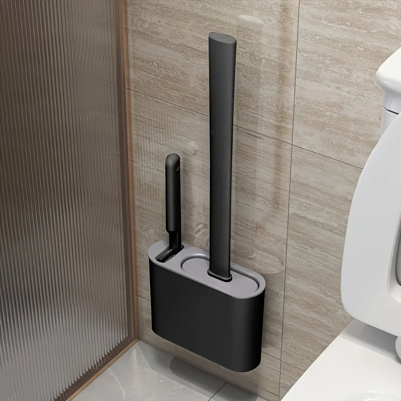 Wall Mount Toilet Brush Set, Modern Flat Head Bathroom Cleaning Brush, Durable & Easy Hang Storage Organizer view 2