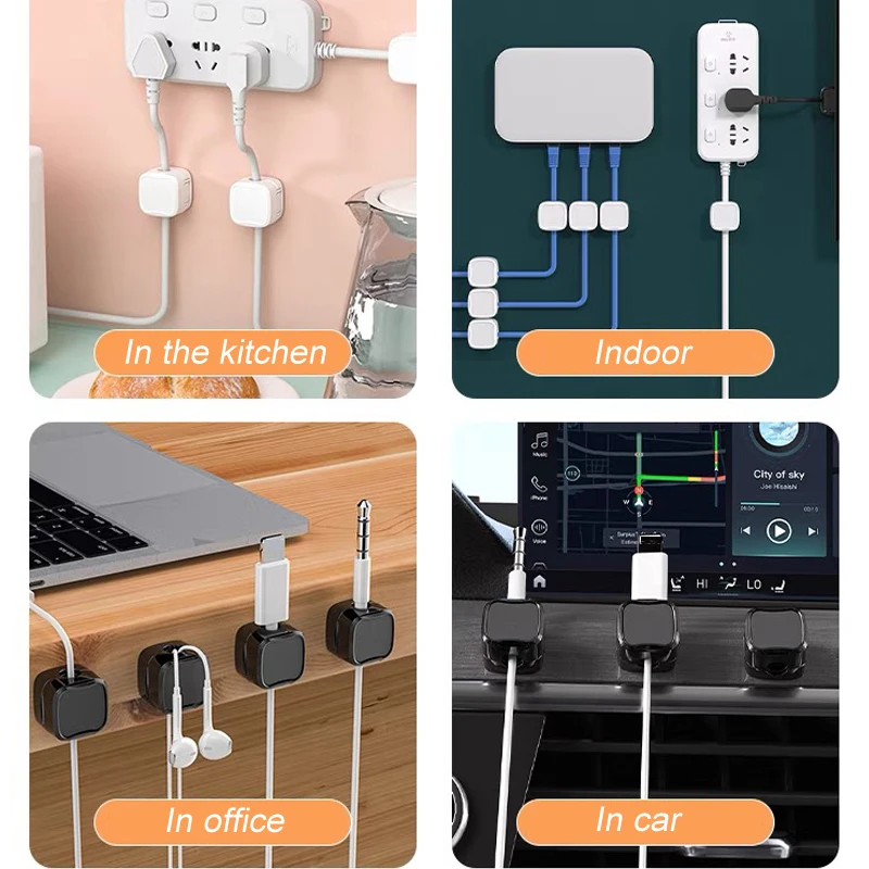 Cable Organizer Magnetic Self Adhesive Wire Management Cables Clips Cord Holder Desk Wires Keeper Holder