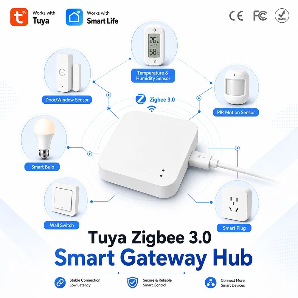 Tuya Zigbee Wireless Hub Bluetooth-Compatible Gateway For Smart Home Automation Via Smart Life APP Works with Google Home Alexa