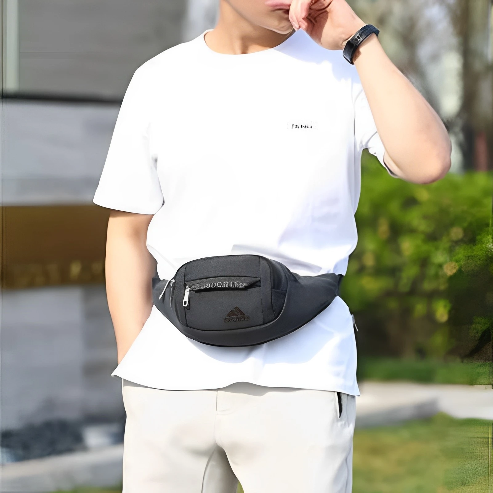 حقيبة صدر للرجال متعددة الوظائف مع حزام قابل للتعديل وحقيبة خصر خارجية للتسوق والتخييم والمشي