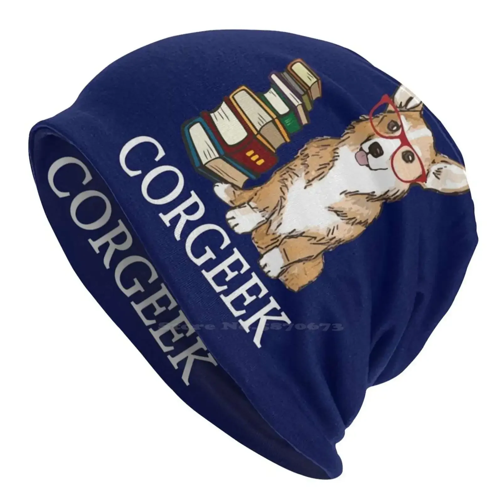 Corgi For Book Lovers , Book Nerds , Readers , Or English Teachers-Corgeek Knitted Hat Warm Beanie Outdoor Caps Corgi Sploot