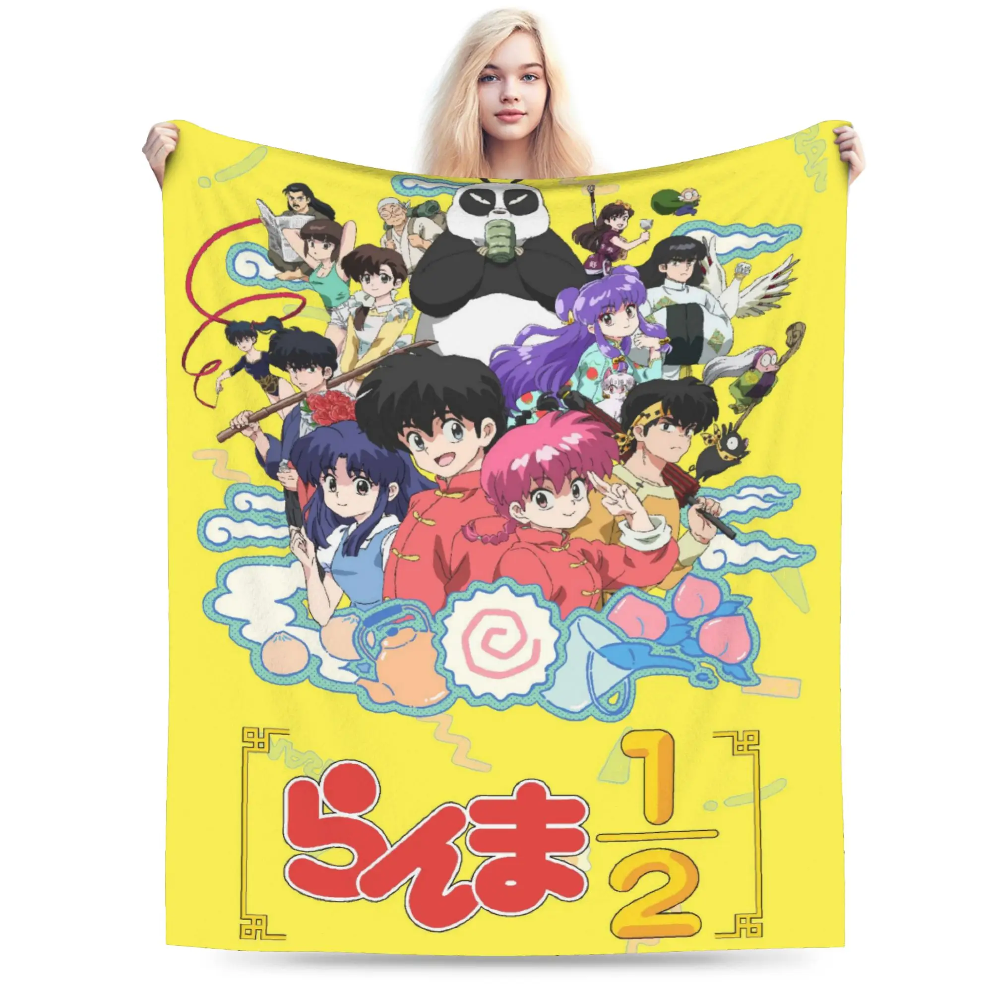 Ranma Japanese Anime Blanket Flannel Textile Decor  Multifunction Lightweight Thin Throw Blanket for Sofa Couch Quilt