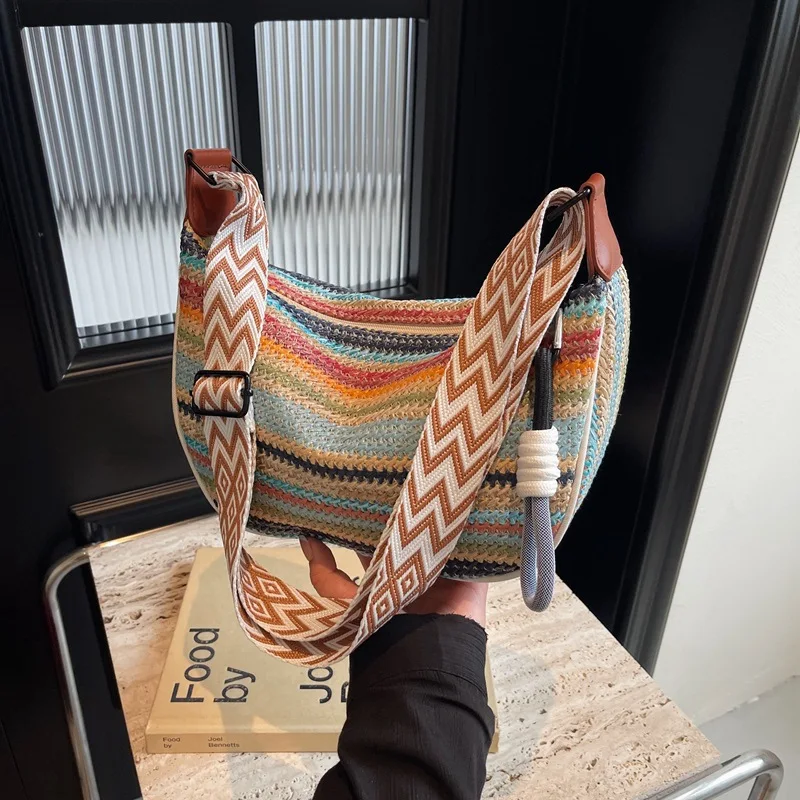 

2025 Multicolor Straw Tote Bag Women Lightweight Large Capacity Beach Casual Work Crossbody Shoulder Purse