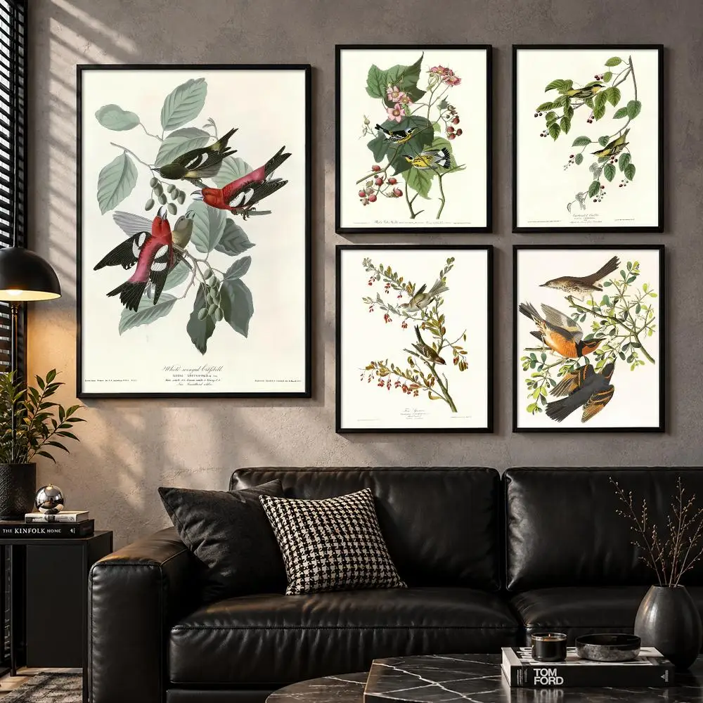 Realism Bird Flower Poster Wall Art Sticker For Living Room Bedroom Bar Home Decor Mural Painting Decoration