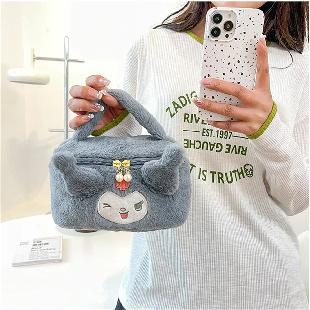 New Kawaii Sanrio Kuromi MyMelody Kirby Cartoon Anime Plush Bag Cute Handbag Cosmetics Bag Sundries Storage Case Girl Gift