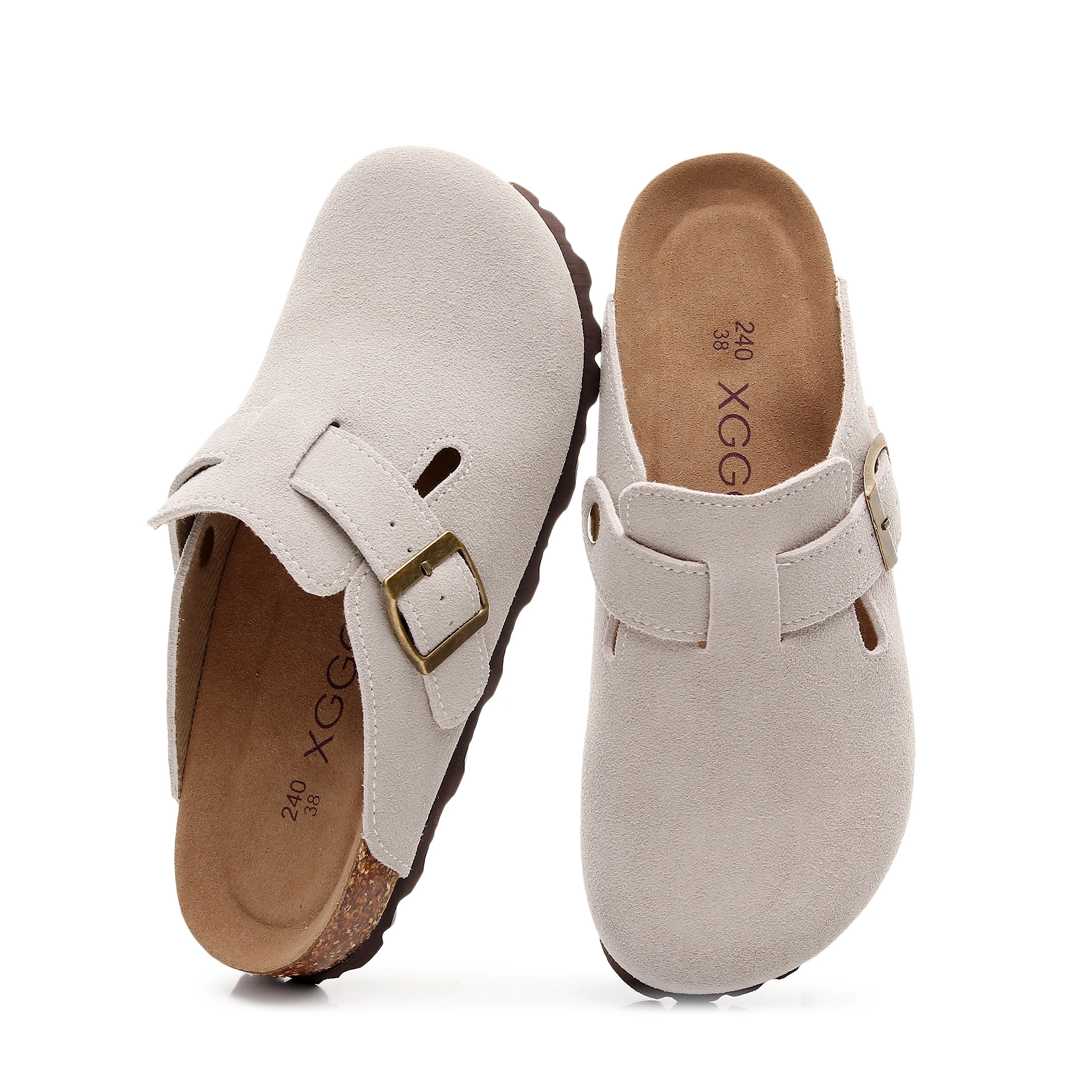 Cork Clogs Buckle Decor Mules Round Toe Backless Flats Slip-on Shoes For Men and Women