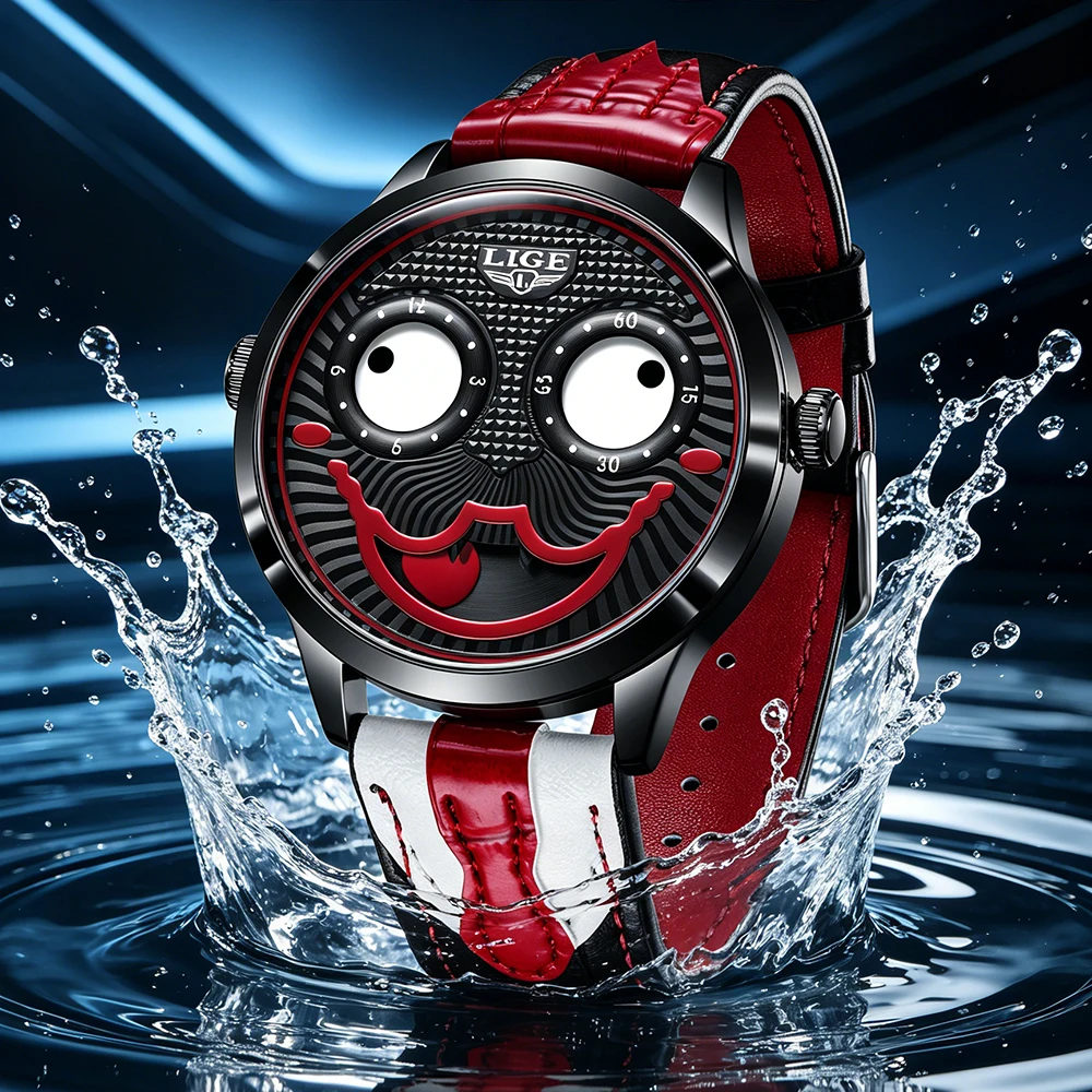 LIGE Cool Joker Watch Men Classic Men's Clown Watches Fashion Leather Strap Waterproof Quartz Wristwatches For Men Reloj Hombre view 2