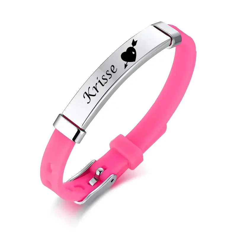 

Stainless Steel Personalized Name Child ID Baby Bracelet Custom Engraved Silicone Identity Kids Wristbands for Girl Boy Gift
