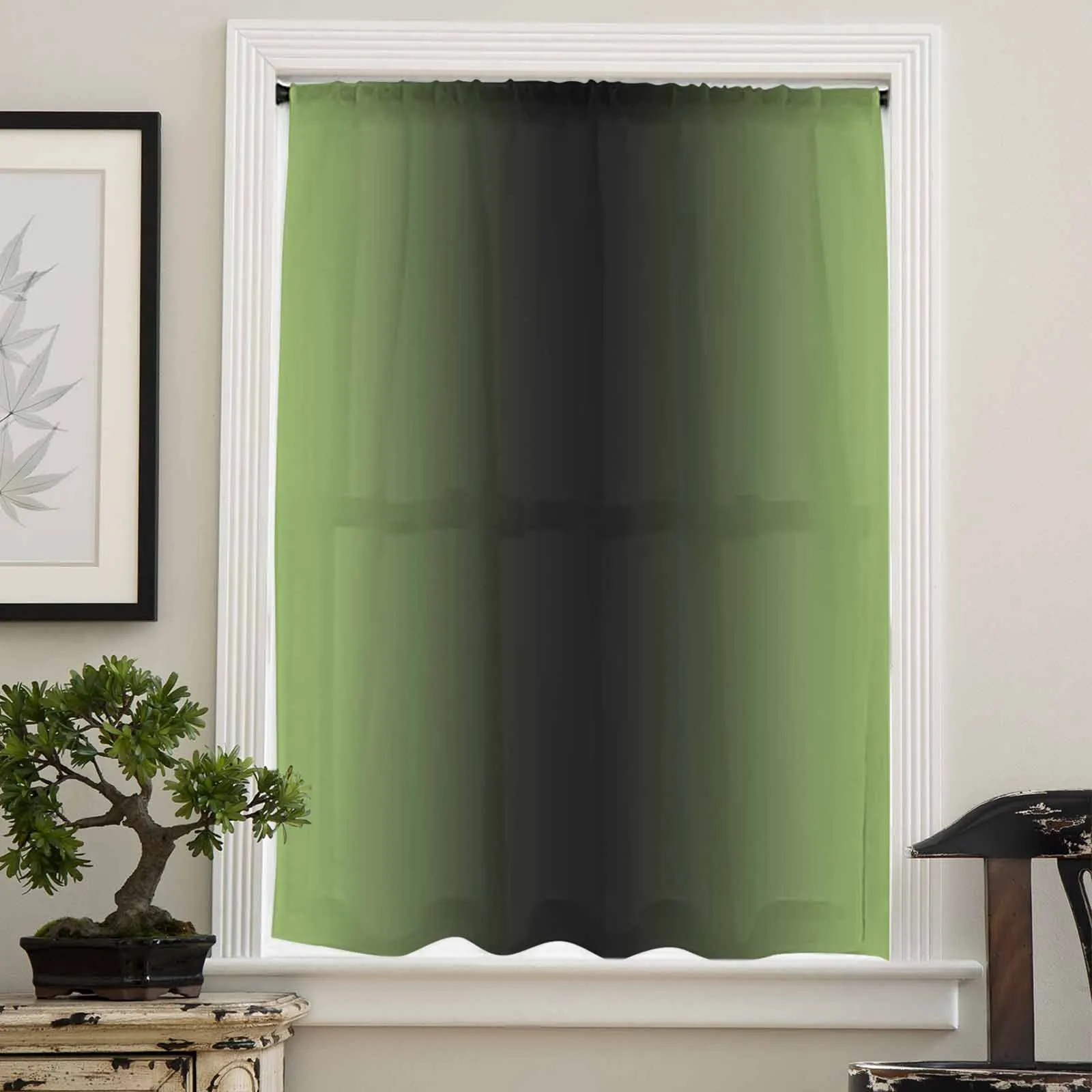 Bright Green And Black Gradient Sheer Curtains for Living Room Modern Home Decor Tulle Curtain Bedroom Voile Drapes