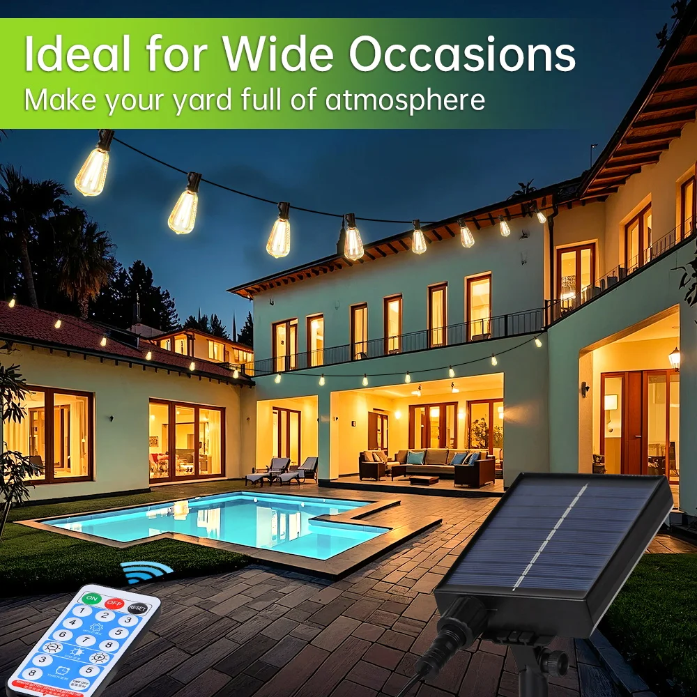 Outdoor Solar Light String Warm Light 20M 10M Waterproof Atmosphere Light With Remote Control Garden Lamp Party Camping Street