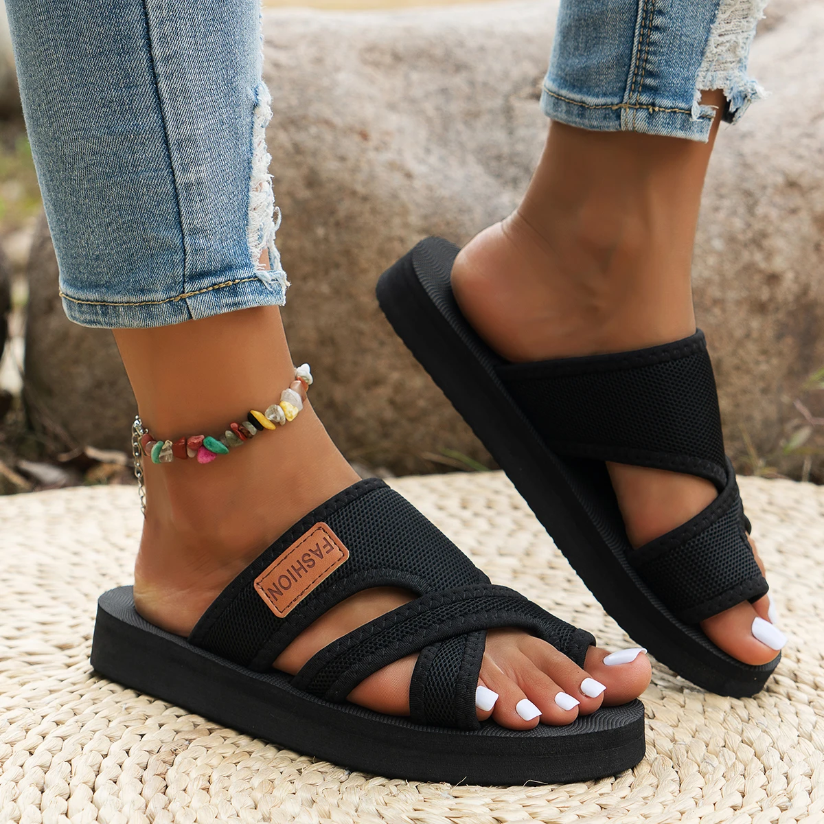 Fashion Clip Toe Sandals Solid Color Fish Mouth Comfort Casual Peep Toe Slippers Slip On Holiday Vacation Outdoors Beach Shoes