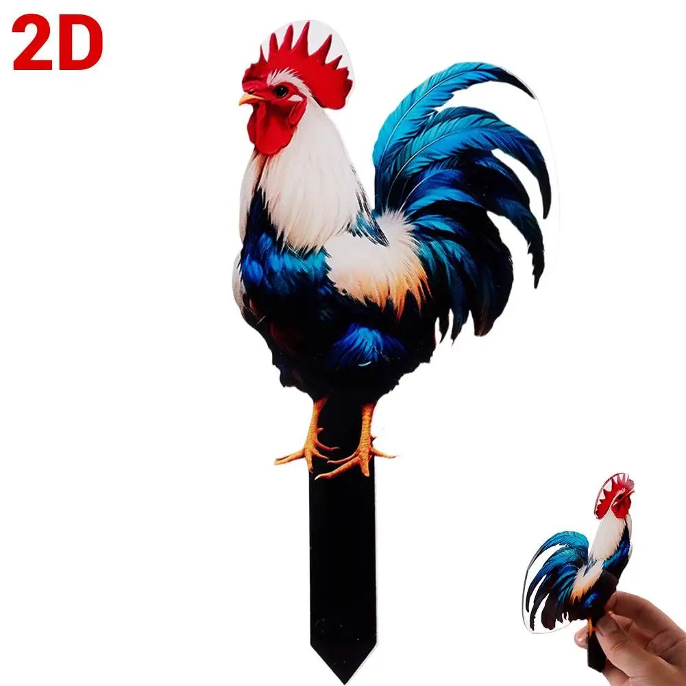 2D Flat Acrylic Animal Garden Stake Outdoor Yard Decoration Waterproof Rooster Duck Insert Ornament Signs for Lawn Patio Flower