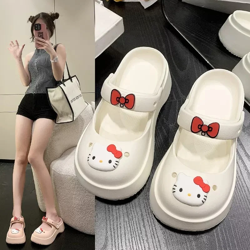 

Sanrio Hello Kitty Pink Women Slippers Y2k Casual Thick Sole 2023 Summer New Sandals Kawaii Cartoon Cute Girls Trend Slippers