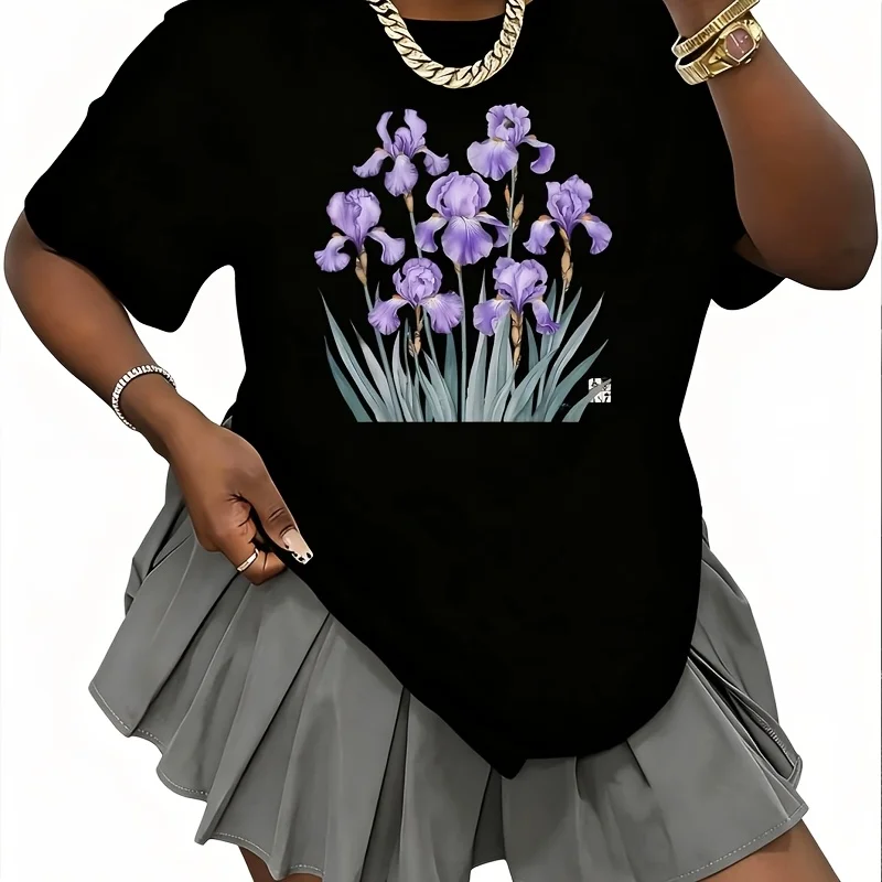 Irises Background Women's 100% Cotton T-Shirt Fun Print Short Sleeve Top Casual Round Neck Tee S-5Xl