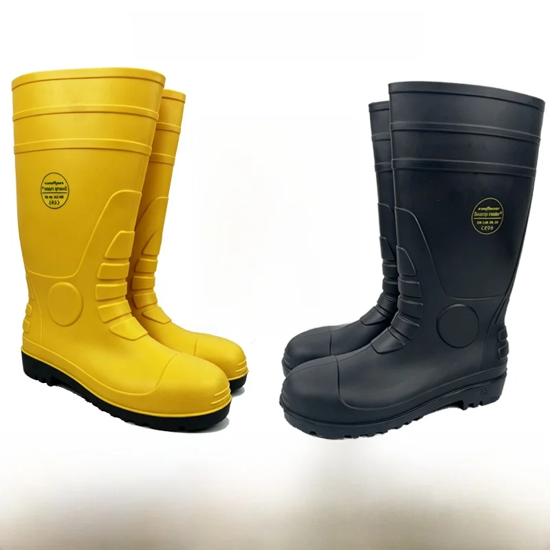 Leer Steel Toe Anti-Static Oil Resistant Chemical Proof Safety Boots Chemical Factory Gas Station Rain Boots Waterproof Shoes