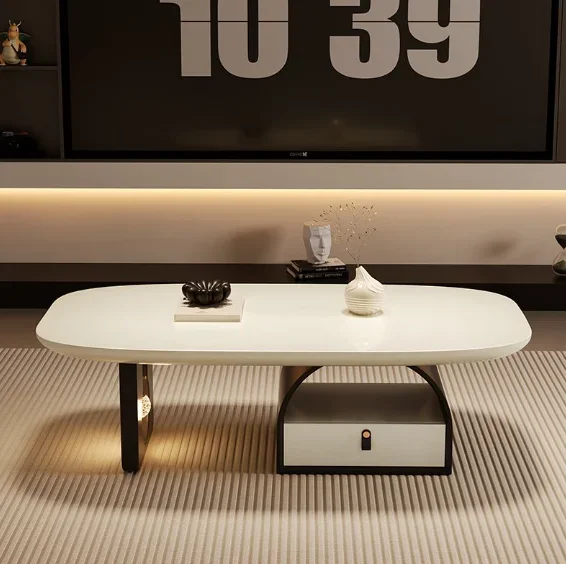 Modern cream slate coffee table with durable wooden frame for storage, suitable for small apartment living room furniture