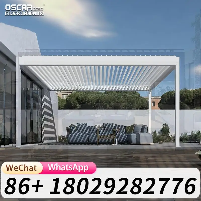Weatherproof Adjustable Outdoor Electric Aluminium Pergola Motorized Louver Awning Roof Kit Innovative Stylish Patio Canopy Gard